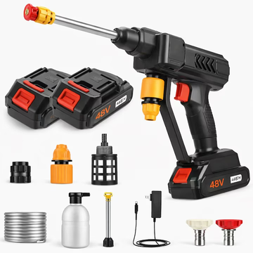 Aparat pistol de spalat cu presiune portabil  48V, 2 acumulatori, wireless, kit accesorii