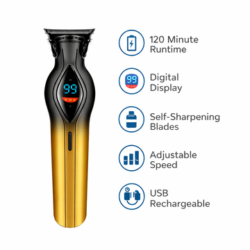 Aparat de ras electric profesional cu display digital, autonomie 120 min, lame , reglaj viteză, USB reîncărcabil