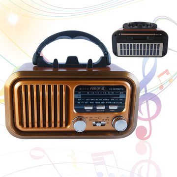 Radio Retro FEROTYB cu Panou Solar – Design Clasic, Funcții Moderne