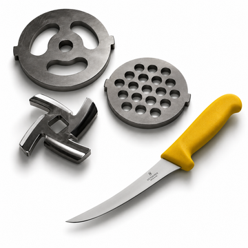 Set - Cutit din inox pentru masina de tocat electrica cu interior patrat + Sita pentru masina electrica gauri medii + Sita pentru masina electrica gauri mari 3 G