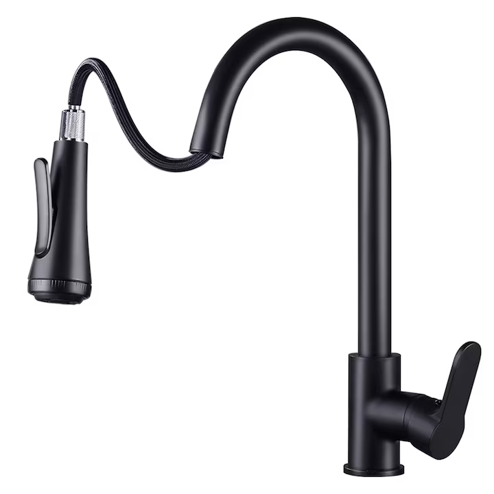 Baterie de bucatarie, Dus extensibil, Apa rece si apa calda, Rotire 360, Negru