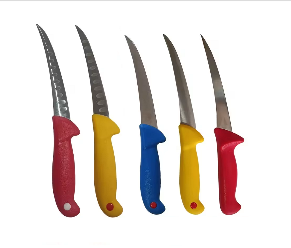 Set 5 cutite macelarie bucatarie ,dezosat transat ,filetat ,otel inoxidabil ,maner ergonomic ,dimensiuni 26cm si 28cm