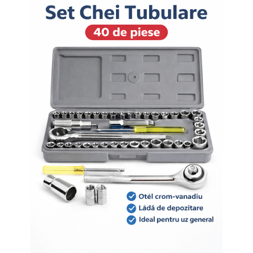 Trusa chei tubulare FEROTYB cu clichet – set complet in valiza (tubulare, biti, prelungitoare)
