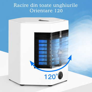 Răcitor de Aer Portabil cu Apă, Oscilație 120°, Umidificare și Ventilare Silențioasă pentru Birou și Dormitor USB
