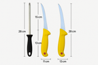 Set profesional de cuțite pentru tranșat carne – lame inox si masat, mânere ergonomice, 28 cm, galben – ideal pentru bucătării și măcelării