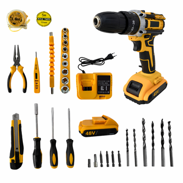 Masina de gaurit si insurubat 48W cu 2 baterii 48V, set complet accesorii, bormasina electrica multifunctionala, cu incarcator si trusa profesionala