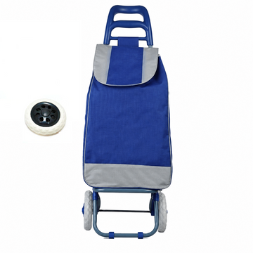 Carucior pentru cumparaturi ALBASTRU, 2 roti plastic, cadru metalic + CADOU 1 Roata de rezerva