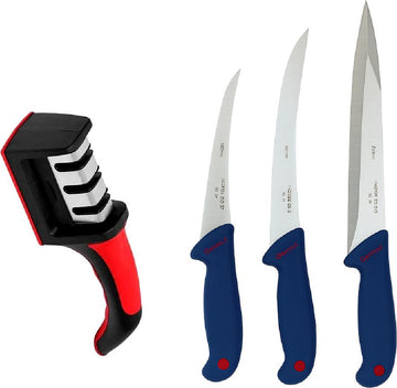 Set 3 cutite profesionale dezosat ,transat ,dezosat, din otel inoxidabil+dispozitiv de ascutit cutite