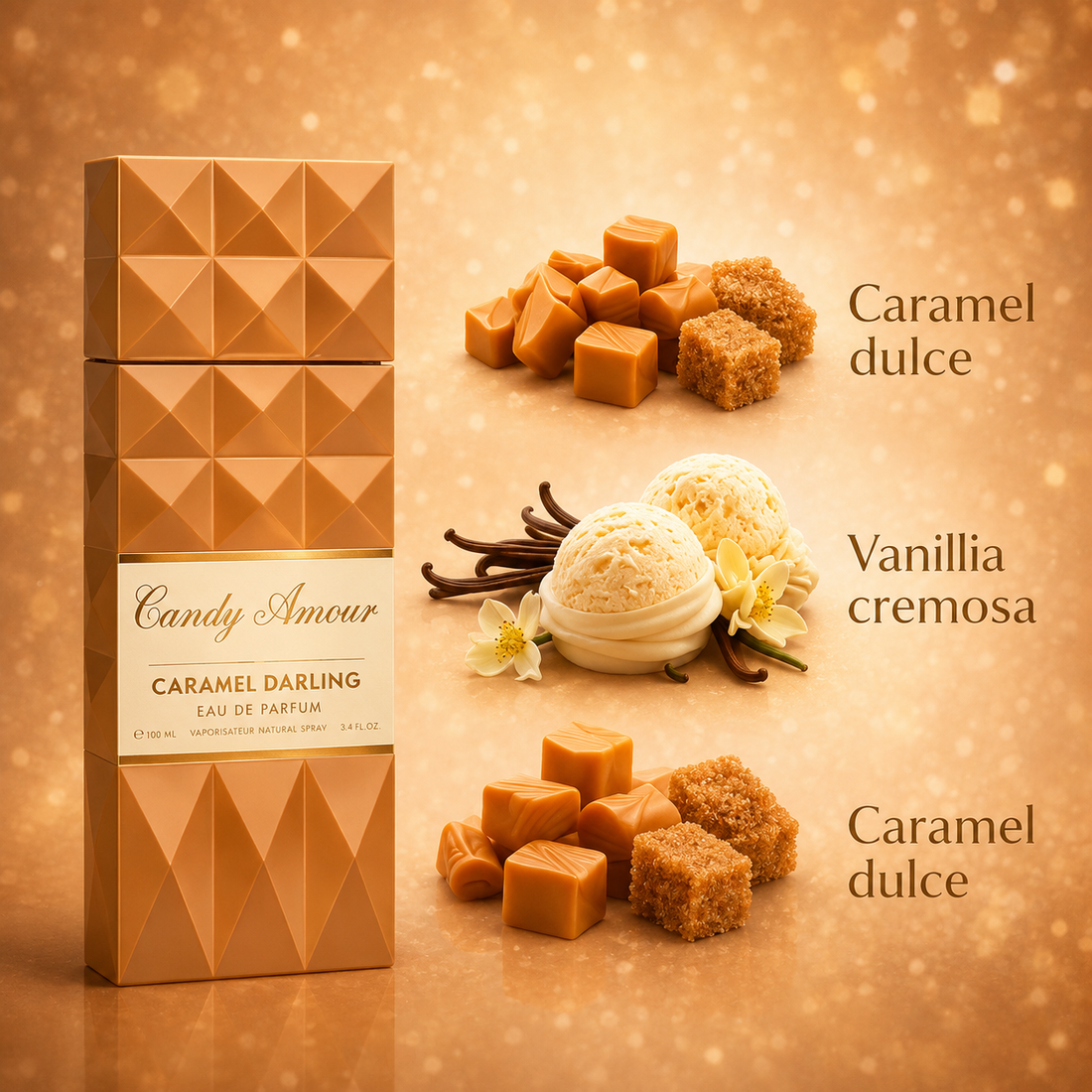 Parfum dulce femei Candy Amour Caramel Darling Eau de Parfum 100 ml – caramel și vanilie cremoasă