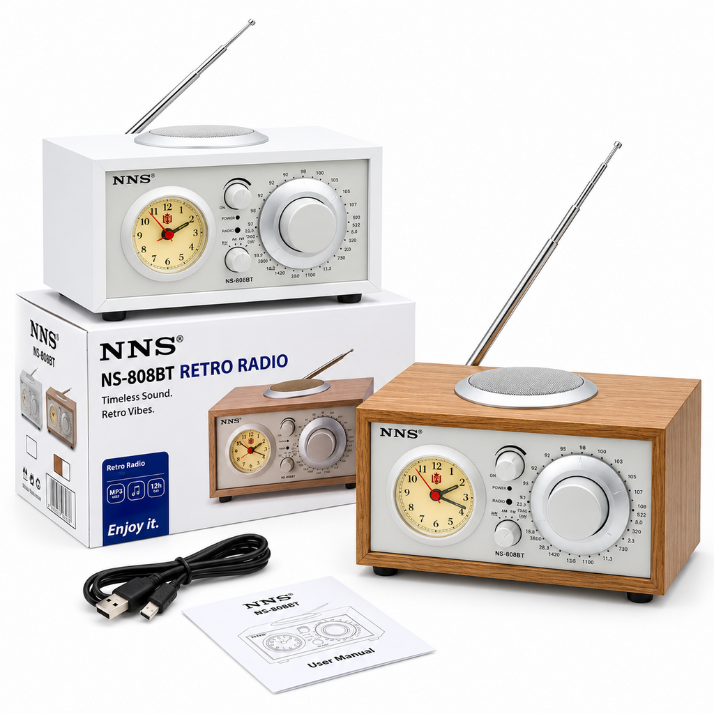 Radio Retro Rovolt NS sunet clar cu Bluetooth, FM/AM/SW, MP3 Player, TWS, AUX, Ceas analog si difuzor integrat