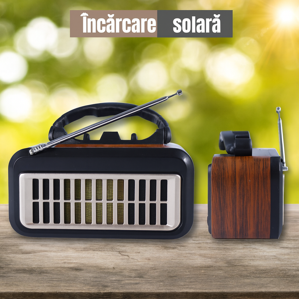 Radio Retro FEROTYB cu Panou Solar – Design Clasic, Funcții Moderne