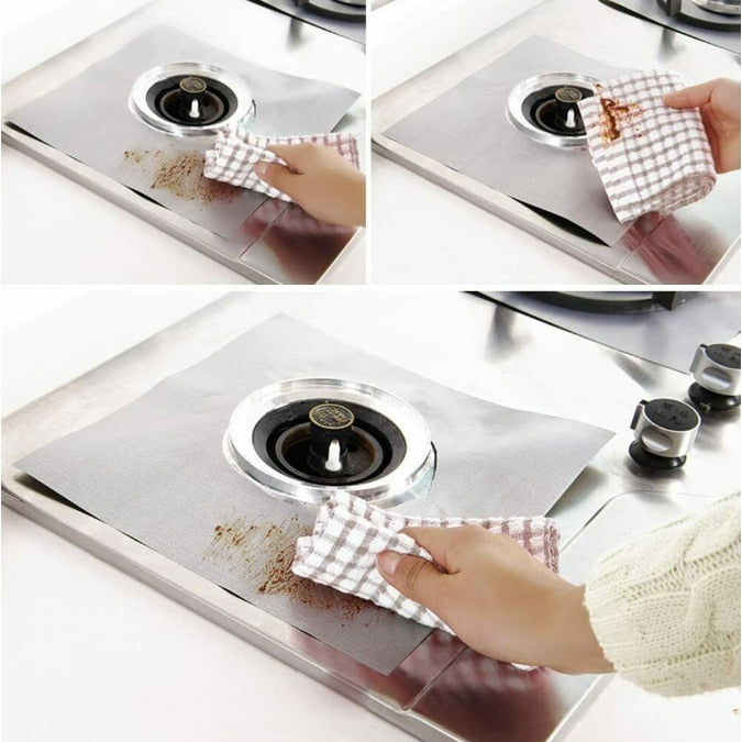 Set 4 folii argintii de protectie pentru aragaz