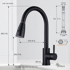 Baterie de bucatarie, Inox, Dus extensibil, Rotire 360, Negru