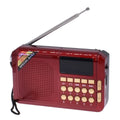 Radio Portabil cu Acumulator, FM, Cititor format MP3 USB/TF, Bluetooth, Incarcare Solara, Afisaj digital, Joc, Rosu