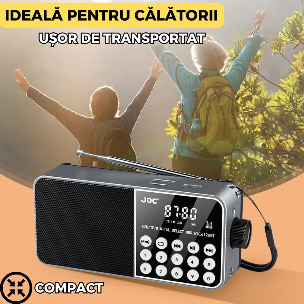 Radio Portabil FM, Cablu USB, microSD, Lanterna LED, Acumulator 18650, Conectivitate Bluetooth, Gri FEROTIB