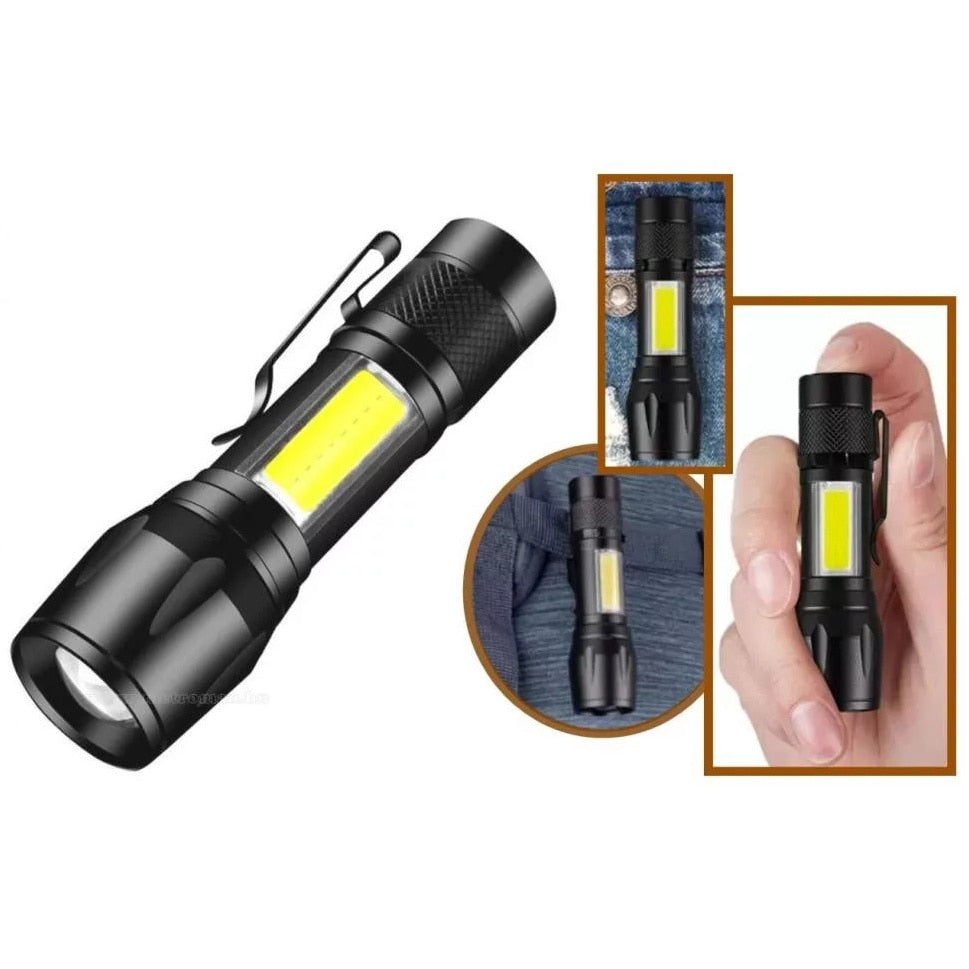 Lanterna reincarcabila 2 in 1, neagra, 3 moduri de iluminare