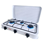  Aragaz portabil cu 3 ochiuri, model 2855 alimentare butelie ALB + Ceas regulator butelie gaz GPL, furtun 3 metri, 2 coliere otel