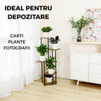 Etajera verticala pentru plante, 5 rafturi, structura metalica si rafturi din lemn