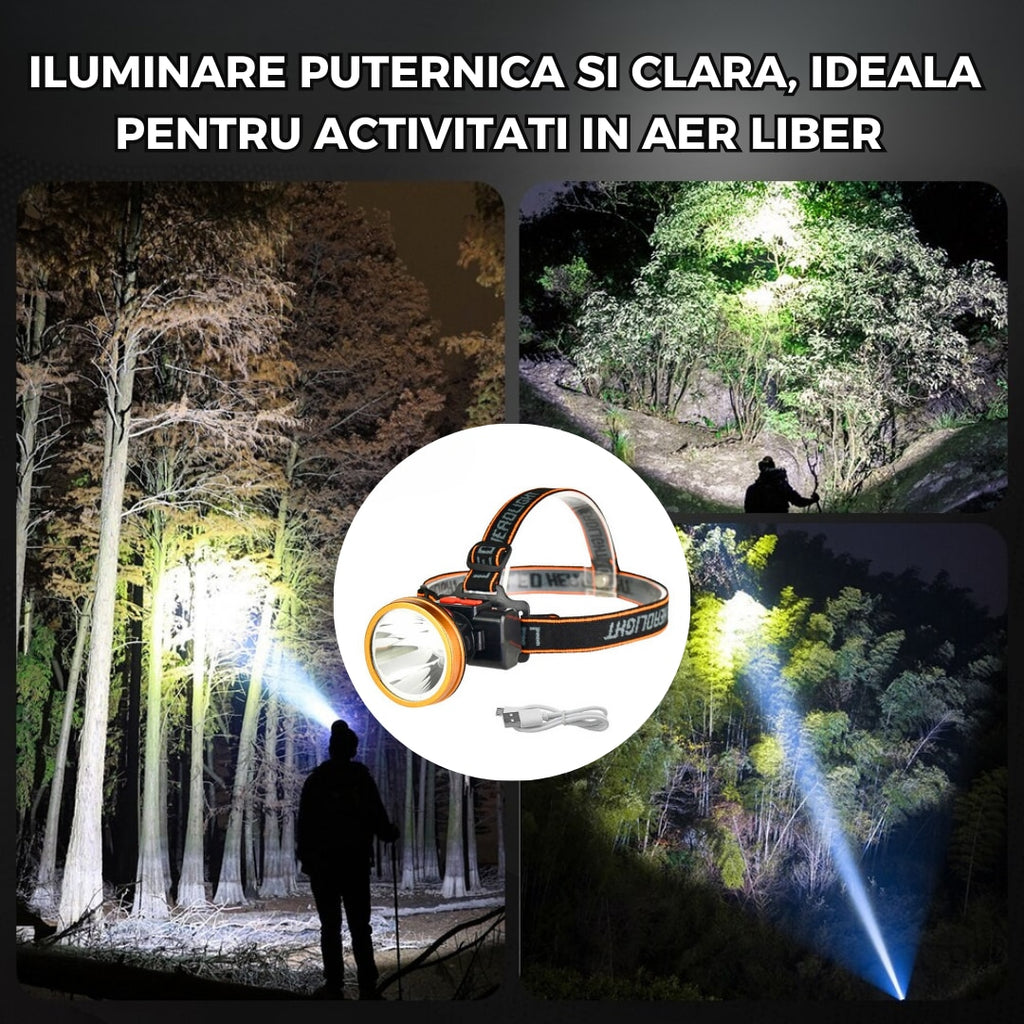 Lanterna Frontala LED, Reincarcabila, 800lm, Zoom, Senzor Miscare, IP65, Autonomie 8h, Reglabila 90°