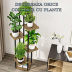 Suport Metalic inalt pentru Plante cu 4 Niveluri, Raft Retro din Lemn pentru Plante Interne, potrivit in Living, Terasa, Gradina si Birou, Inaltime 106.30 cm
