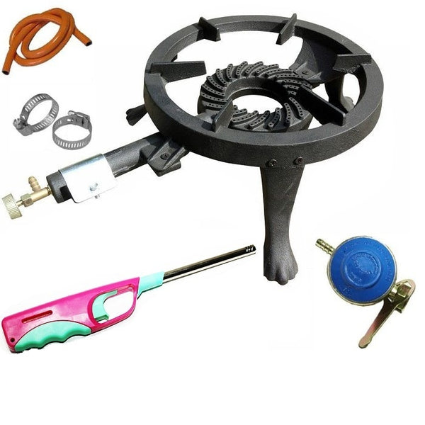 Pachet Arzator rotund din fonta 33 cm + 2M Furtun butelie + 2 Coliere furtun + 1 Ceas butelie + 1 Aprinzator aragaz