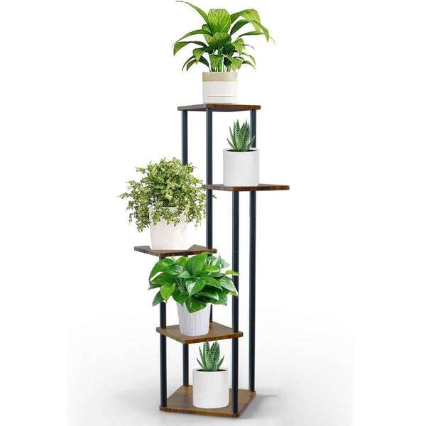 Suport Metalic inalt pentru Plante cu 4 Niveluri, Raft Retro din Lemn pentru Plante Interne, Living, Terasa, Gradina si Birou, 106.30 cm