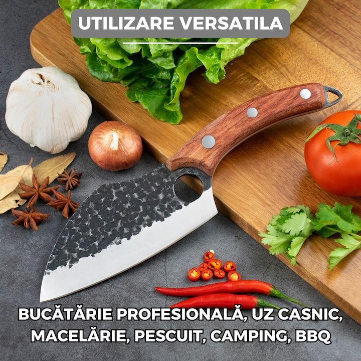 Cutit Satar Japonez Profesional, Lama Forjata din Otel Carbon, Maner Ergonomic din Lemn