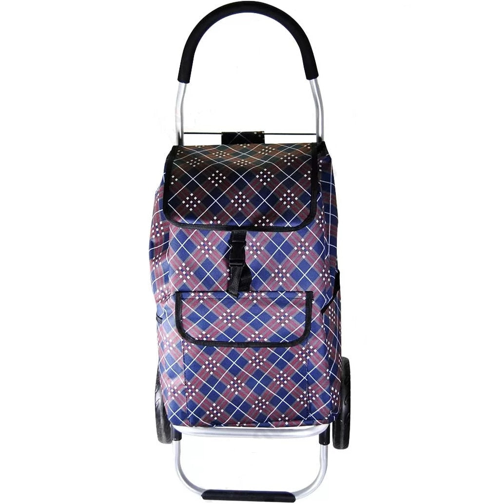 Carucior pentru cumparaturi, piata, incapator, sac 40 l, roti mari, carouri