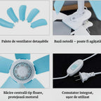Ventilator Electric de Masa cu 5 Pale Flexibile, Design Silentios, Ultra Usor si Portabil, Pentru Birou, Dormitor, Albastru