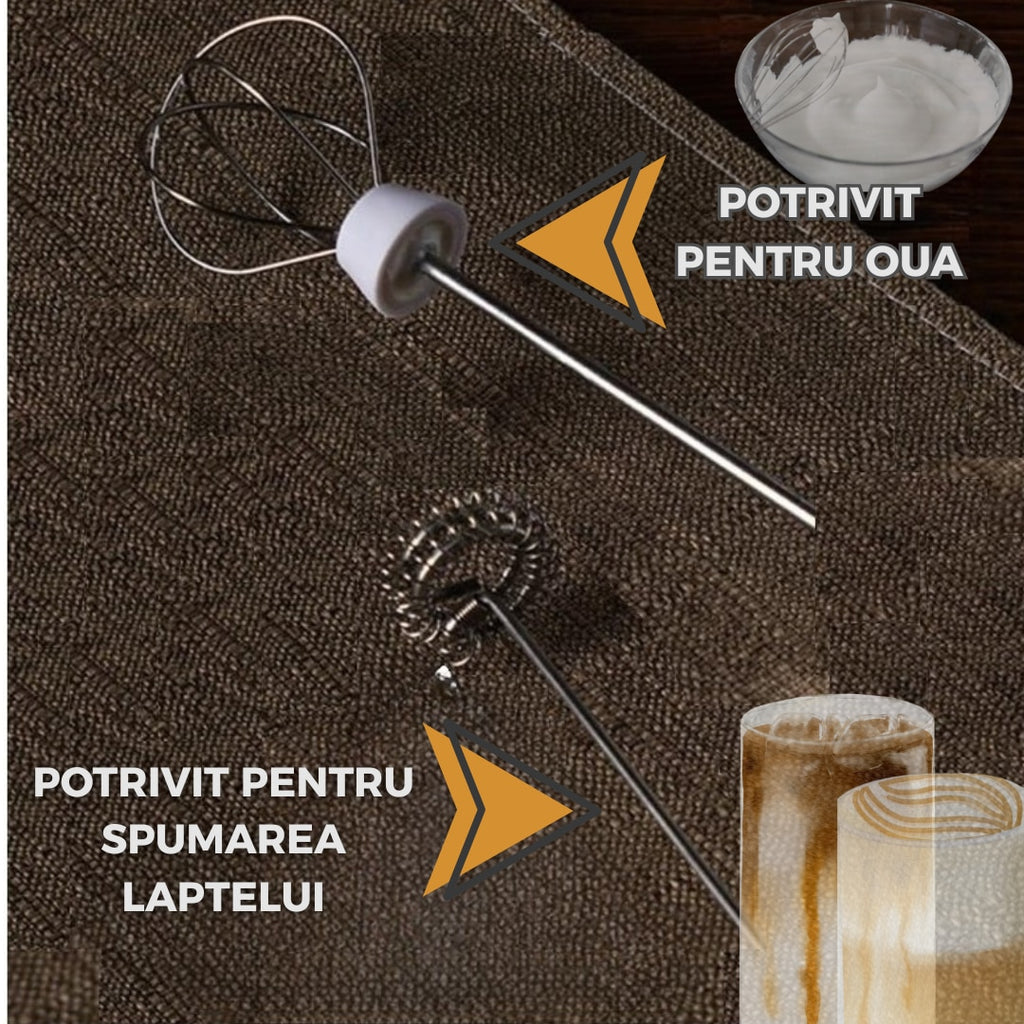 Mixer Electric Portabil 2 in 1 Spumator Lapte si Tel pentru Oua, Reincarcabil USB, 3 Viteze