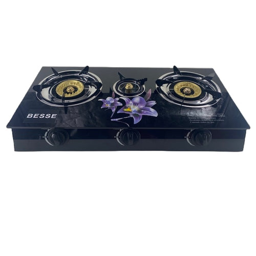 Aragaz plita sticla securizata cu 3 ochiuri, aprindere quartz, alimentare Gpl butelie + Regulator ceas butelie pentru gaz GPL, rusesc, gri