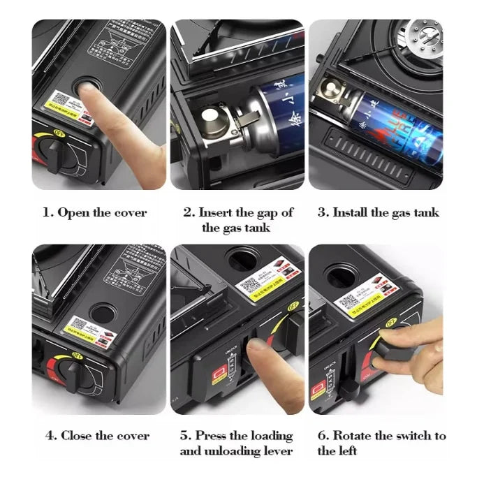 Aragaz camping, aprindere automata + 4 rezerve de gaz , 227 ml, autonomie 1.8 h, utila pentru deplasari