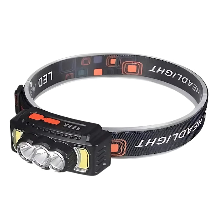 Lanterna de Cap Tip Minier Reincarcabila USB, 10W, LED COB + XPG, 3 Moduri, Alb si Rosu, Banda Elastica Inclusa