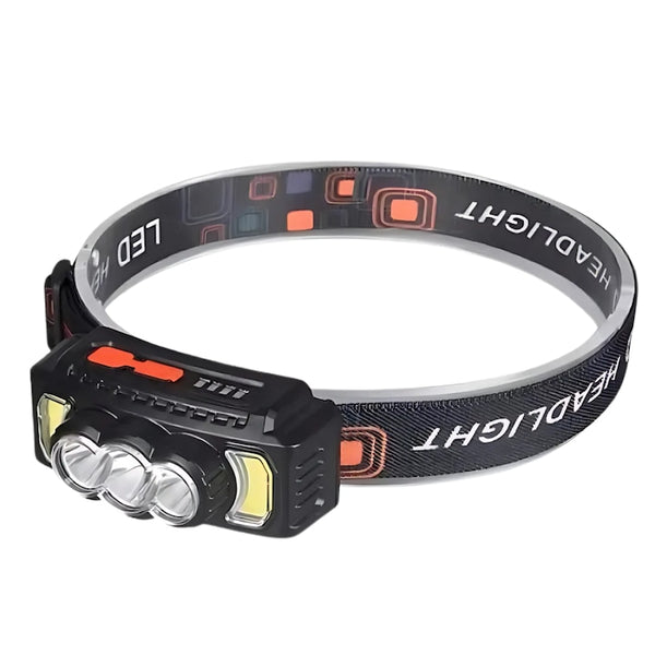 Lanterna de Cap Tip Minier Reincarcabila USB, 10W, LED COB + XPG, 3 Moduri, Alb si Rosu, Banda Elastica Inclusa