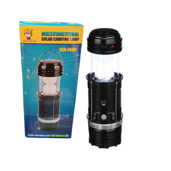 Lanterna de camping Stage Lamp cu panou solar, reincarcabila, 3 moduri de iluminare, 1600 mAh, lumina alba si calda, port USB