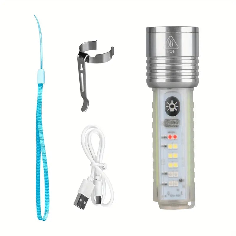 Lanterna mini puternica, cu leduri, magnetica, incarcare prin USB, zoom reglabil, transparenta