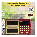 Radio portabil FM, MP3 portabil digital, cu ecran LCD, lanterna LED, USB, card SD, Mufa Jack, baterie reincarcabila, Conectivitate Bluetooth, Rosu