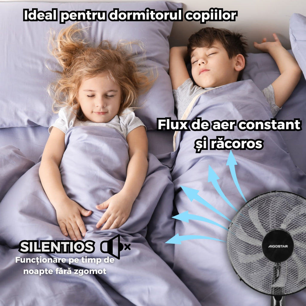 Ventilator Vertical cu Inaltime Reglabila 3 Trepte de Viteza, Design Modern, Silentios, Negru