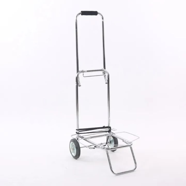 Carucior, cadru si roti metalice, pliabil, cromat, pentru piata + Husa rezerva pentru carucioarele de cumparaturi, culoare neagra