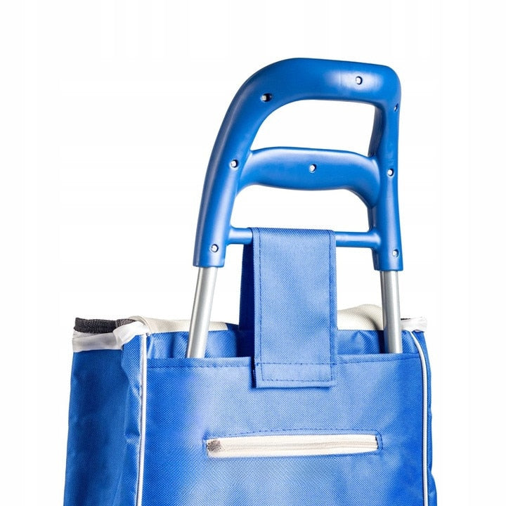 Carucior pentru cumparaturi, Multistore, cadru metalic, roti din spuma, capacitate 25 L, inaltime 90 cm, Albastru inchis
