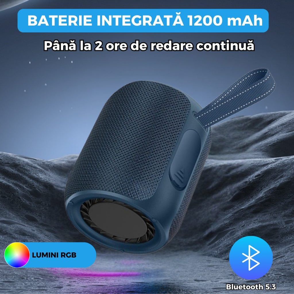Boxa Portabila Bluetooth, 1200mAh, 5W, LED RGB, USB/FM/AUX, TWS, Hands-Free, 9 cm, albastru
