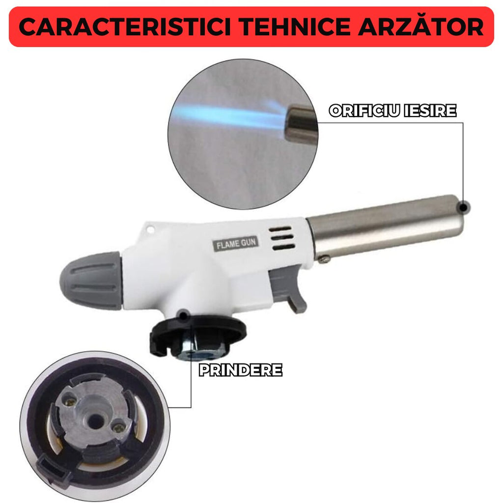 Arzator camping, Plastic/Ceramica/Metal, 1120 W, Alb/Argintiu, flacara reglabila, multifunctional
