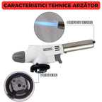 Arzator camping, Plastic/Ceramica/Metal, 1120 W, Alb/Argintiu, flacara reglabila, multifunctional