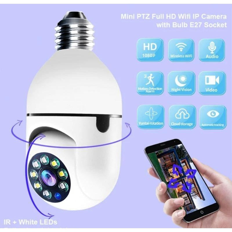 Camera tip bec, WI-FI, HD, Smart-Bulb, cu Senzor de Miscare si Aplicatie Telefon