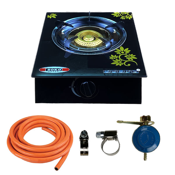 Set aragaz sticla 1 ochi cu aprindere pe quartz, GPL + 2 m de furtun gaz, ceas de butelie si 2 coliere