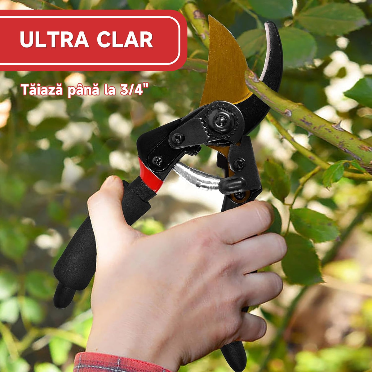 Foarfeca de gradina, 20cm, din otel carbon, Foarfeca profesionala pentru vie, pentru florilor, copacilor si plantelor vii, taierea trandafirilor, design ergonomic, Negru