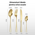 Set tacamuri aurii 24 piese din inox cu suport vertical si cutie eleganta finisaj mat, design modern pentru 6 persoane