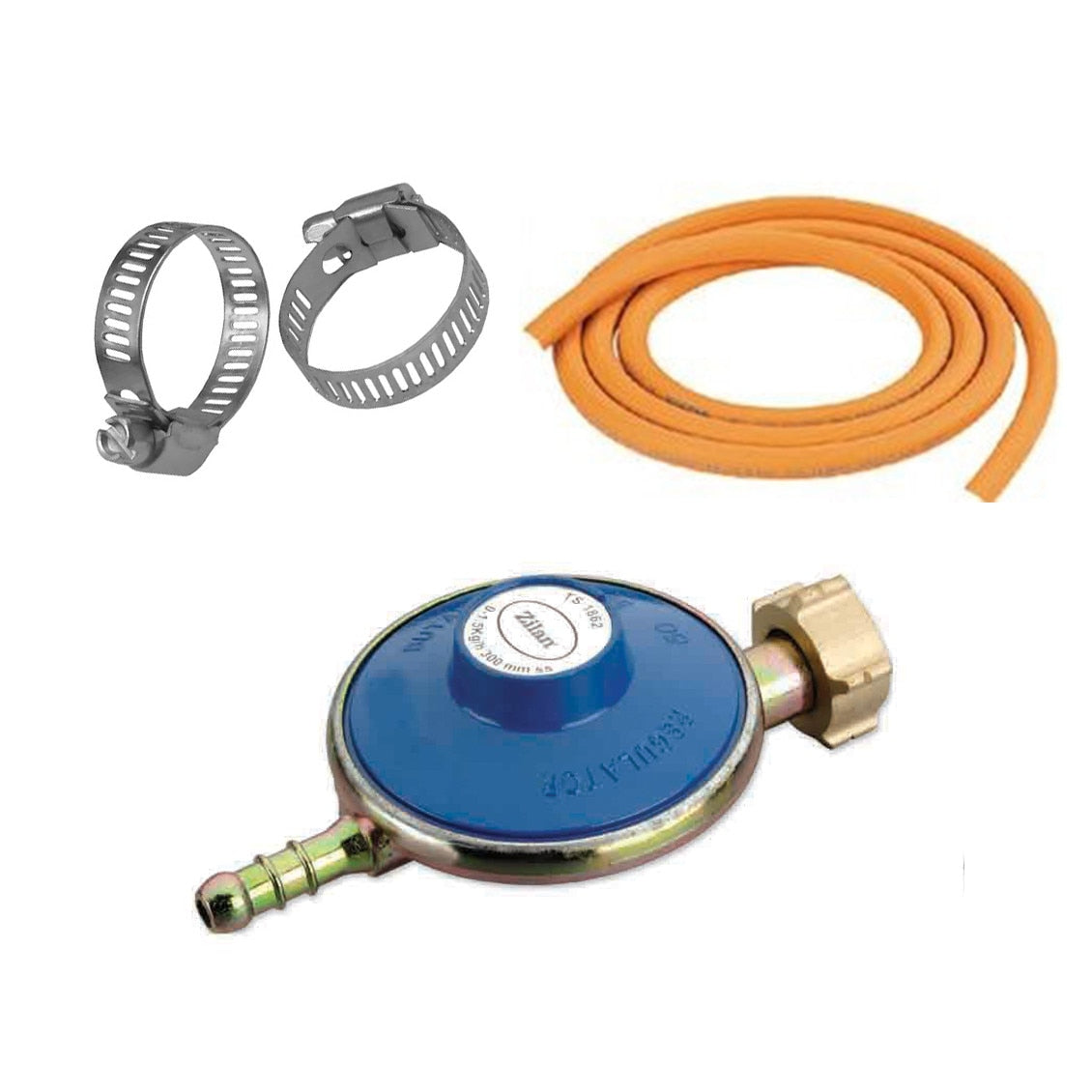Pachet - Arzator gaz rotund 3 focuri - Pirostrie fonta + 2M Furtun pentru gaz + 2 x Coliere pentru furtun + Ceas pentru butelie + Pachet - Ceas pentru butelie + 2 metri furtun gaz + 2 buc coliere, Campion