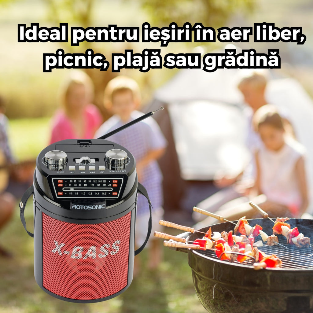 Boxa portabila cu radio, Bluetooth si sunet X-BASS, multifunctionala potrivita pentru evenimentele de zi cu zi