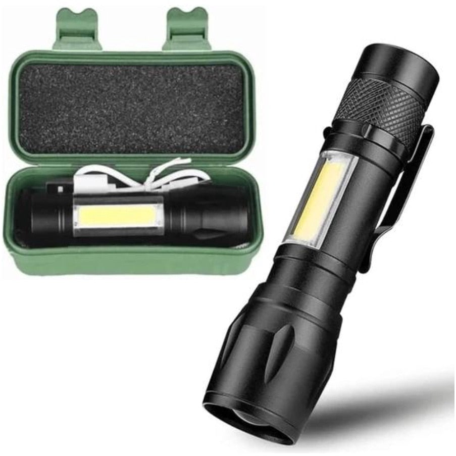 Lanterna reincarcabila 2 in 1, neagra, 3 moduri de iluminare